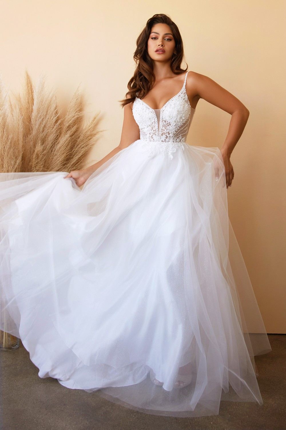Cinderella Divine CD0195W Layered Tulle A-Line Bridal Gown by DiscountDressShop