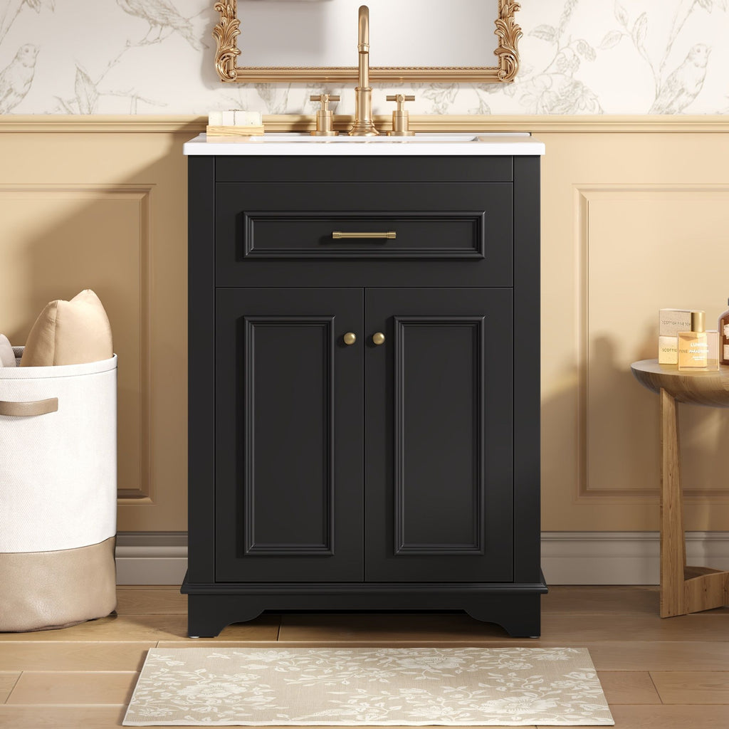 Bathroom Vanity With Integrated Sink, 2 Door Cabinet With Tip Out Drawer, Rectangular Design by Unique Piece Furniture