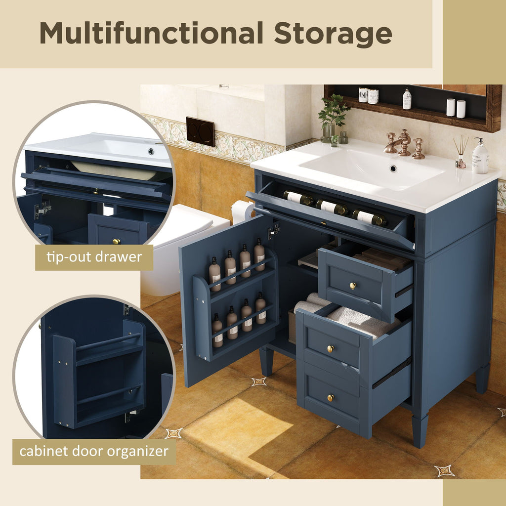 Bathroom Vanity With Top Sink, 2 Drawers & Tip Out Drawer by Unique Piece Furniture