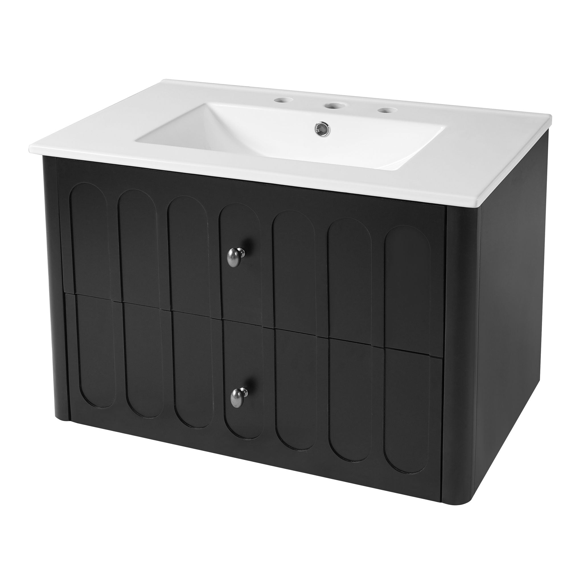 Floating Bathroom Vanity With Oval Knobs & Round Edge, Soft Close Drawer Slides by Unique Piece Furniture