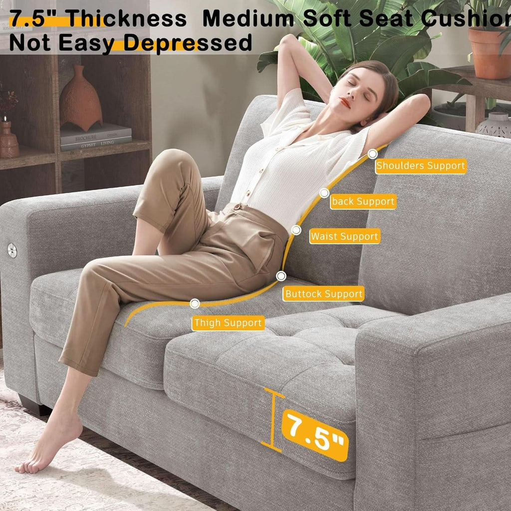 70 Inch Gray Chenille Loveseat With USB C Ports And Plush Cushions by ShipItFurniture
