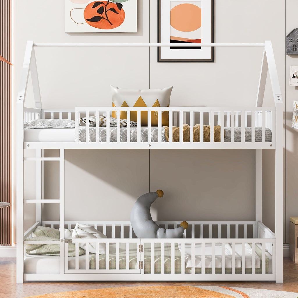 Metal House Bunk Bed With Fence And Door by Unique Piece Furniture