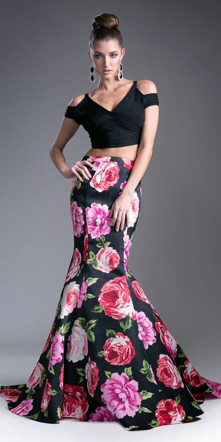 Cinderella Divine CD701L Long Printed Mermaid Skirt by DiscountDressShop
