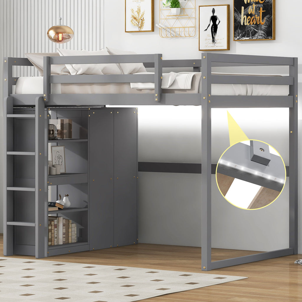 Loft Bed With Built In Wardrobe, Storage Shelves, And LED Light by Unique Piece Furniture