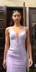Cinderella Divine CD981 Long Pastel Column Beaded Lace Dress by DiscountDressShop