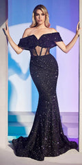 Cinderella Divine CD985 Off the Shoulder Sequins Gown by DiscountDressShop