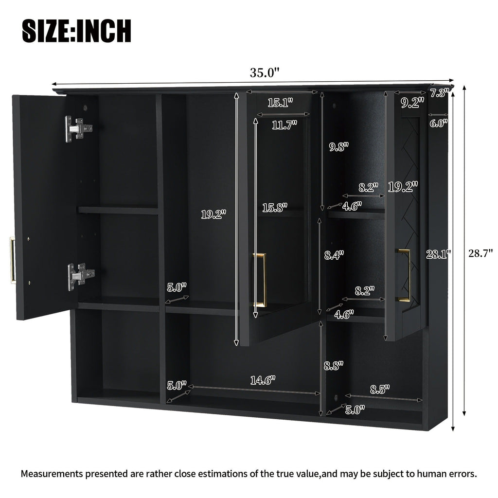 Modern Wall Mounted Medicine Cabinet With Adjustable Shelves, Soft Close Doors, High Define Mirror by Unique Piece Furniture