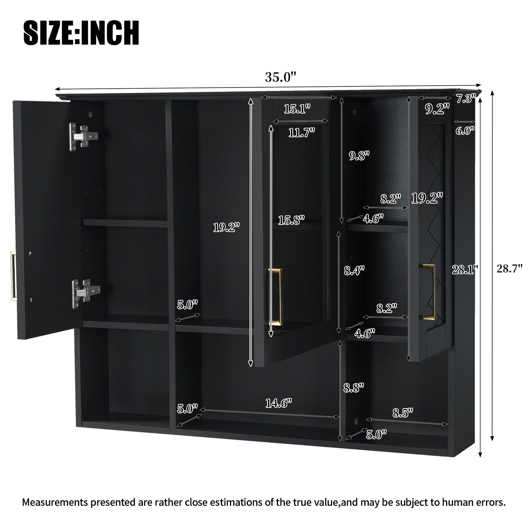 Modern Wall Mounted Medicine Cabinet With Adjustable Shelves, Soft Close Doors, High Define Mirror by Unique Piece Furniture