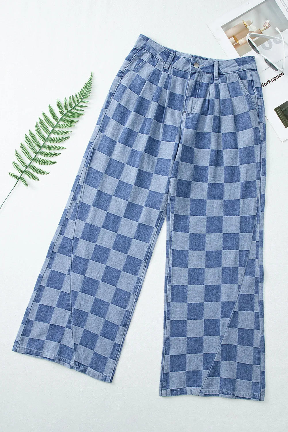 Checkered Wide Leg Jeans with Pockets by Wild and Free Boutique