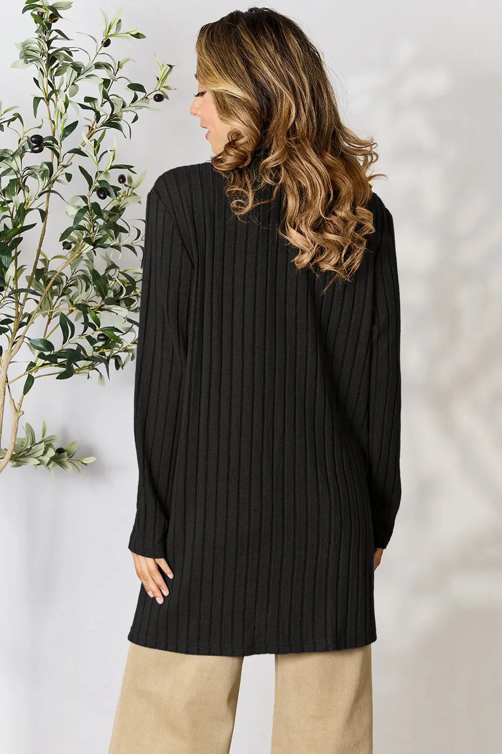 Basic Bae Full Size Ribbed Open Front Cardigan with Pockets by Wild and Free Boutique