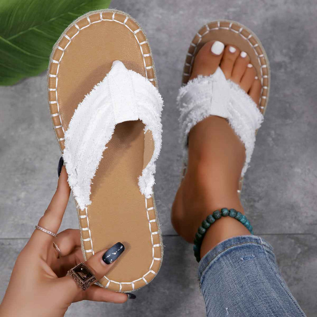 Toe Post Raw Hem Flat Sandals by Wild and Free Boutique