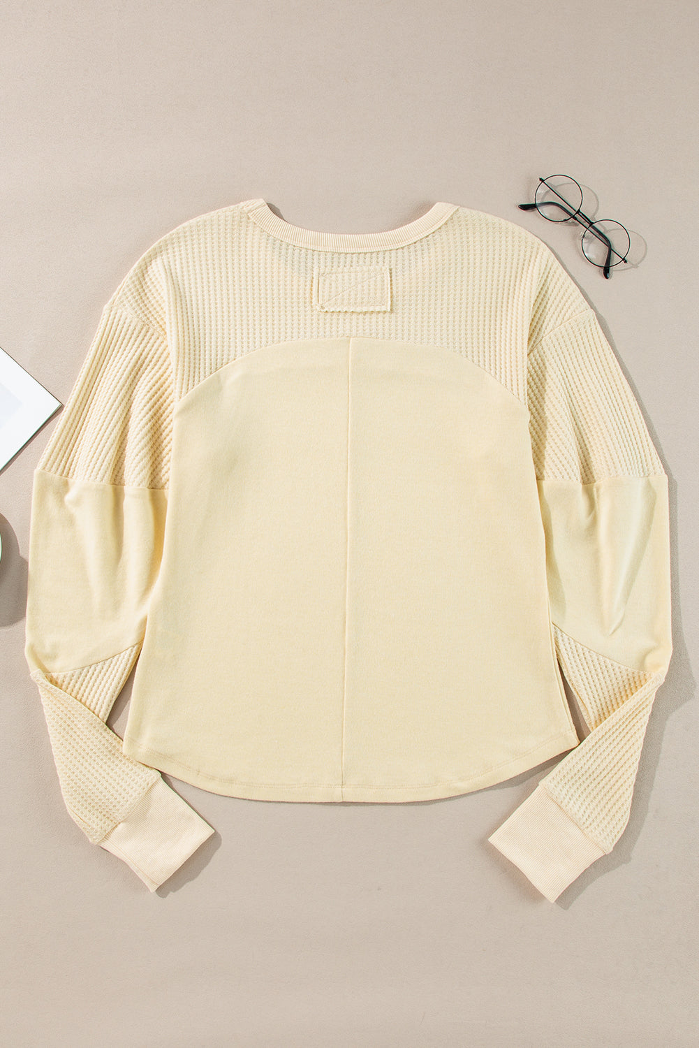 Beige Thermal Knit Patchwork Exposed Seam Long Sleeve Top by Dear-Lover Dropshipping