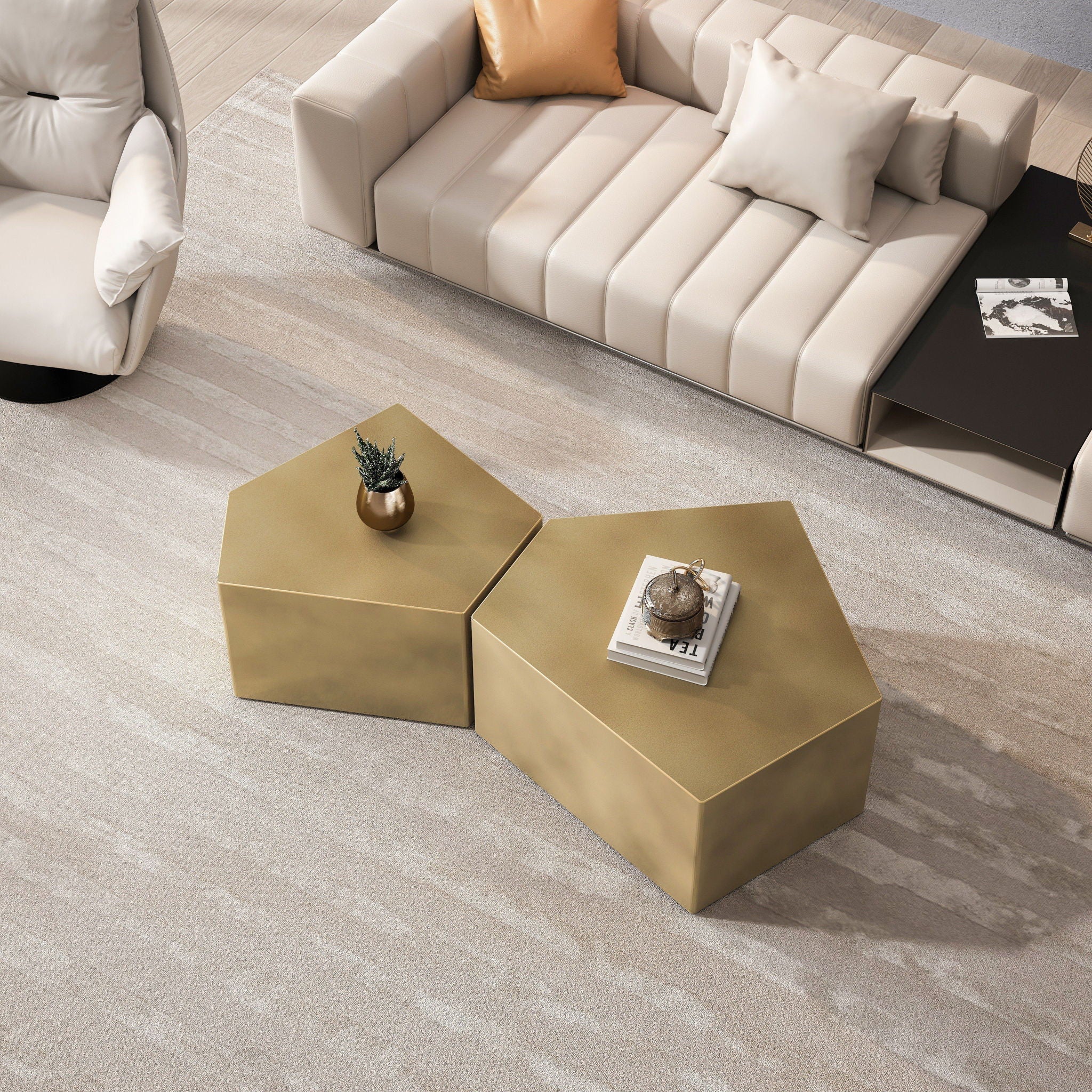 Irregular Pentagon Nesting Coffee Table Set by Unique Piece Furniture