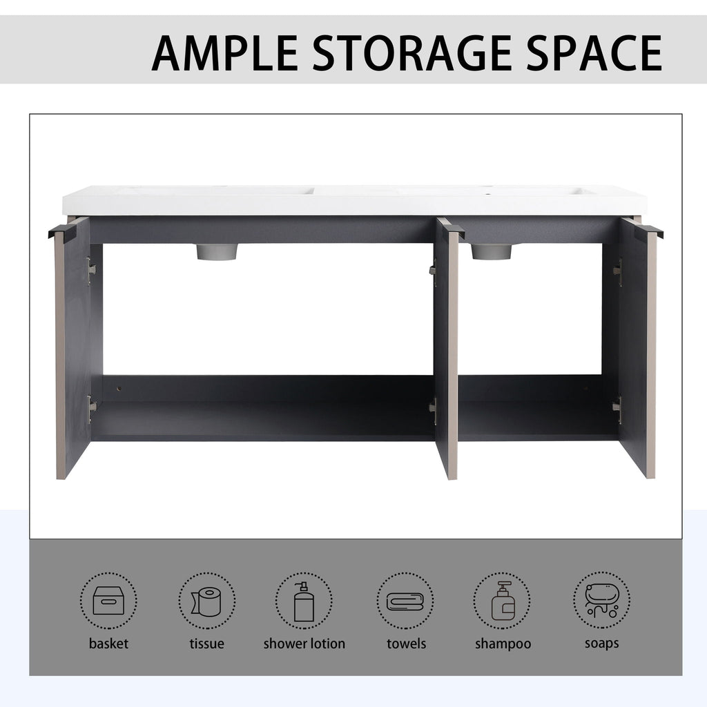 Contemporary Wall Mounted Bathroom Vanity With Resin Double Sink by Unique Piece Furniture