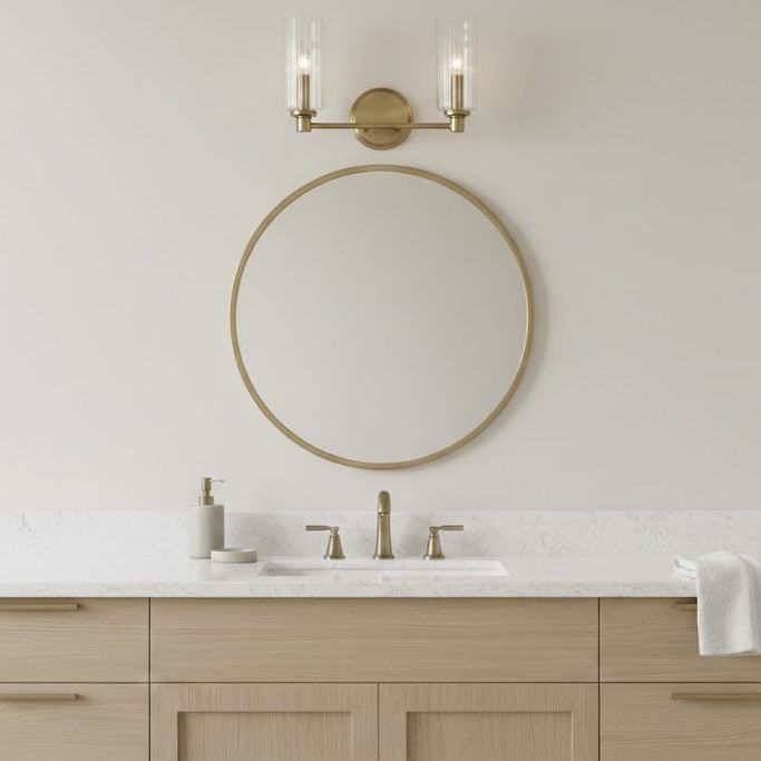 Regal - Double Light Vanity With Clear Ribbed Satin - Antique Brass / Clear by Unique Piece Furniture