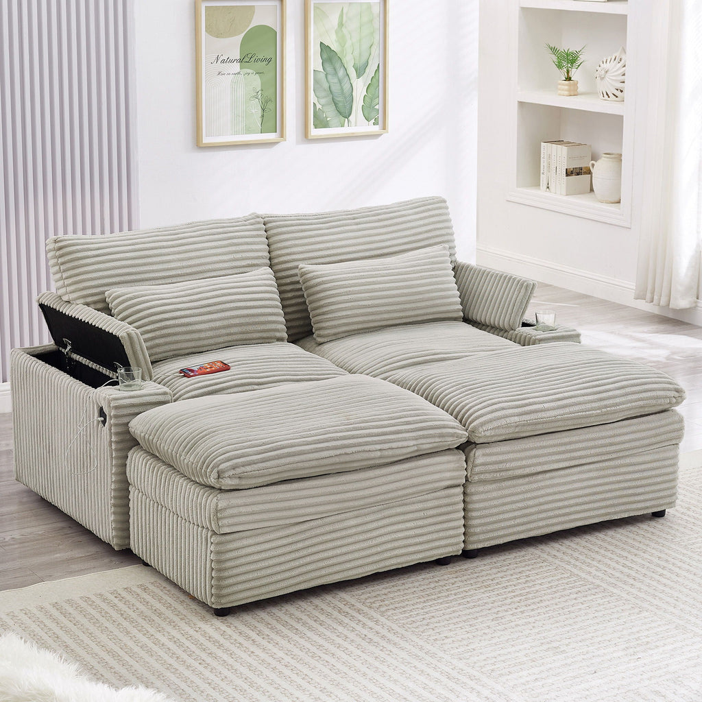 Convertible Loveseat Sofa With Storage, USB Ports, Cup Holders by Unique Piece Furniture