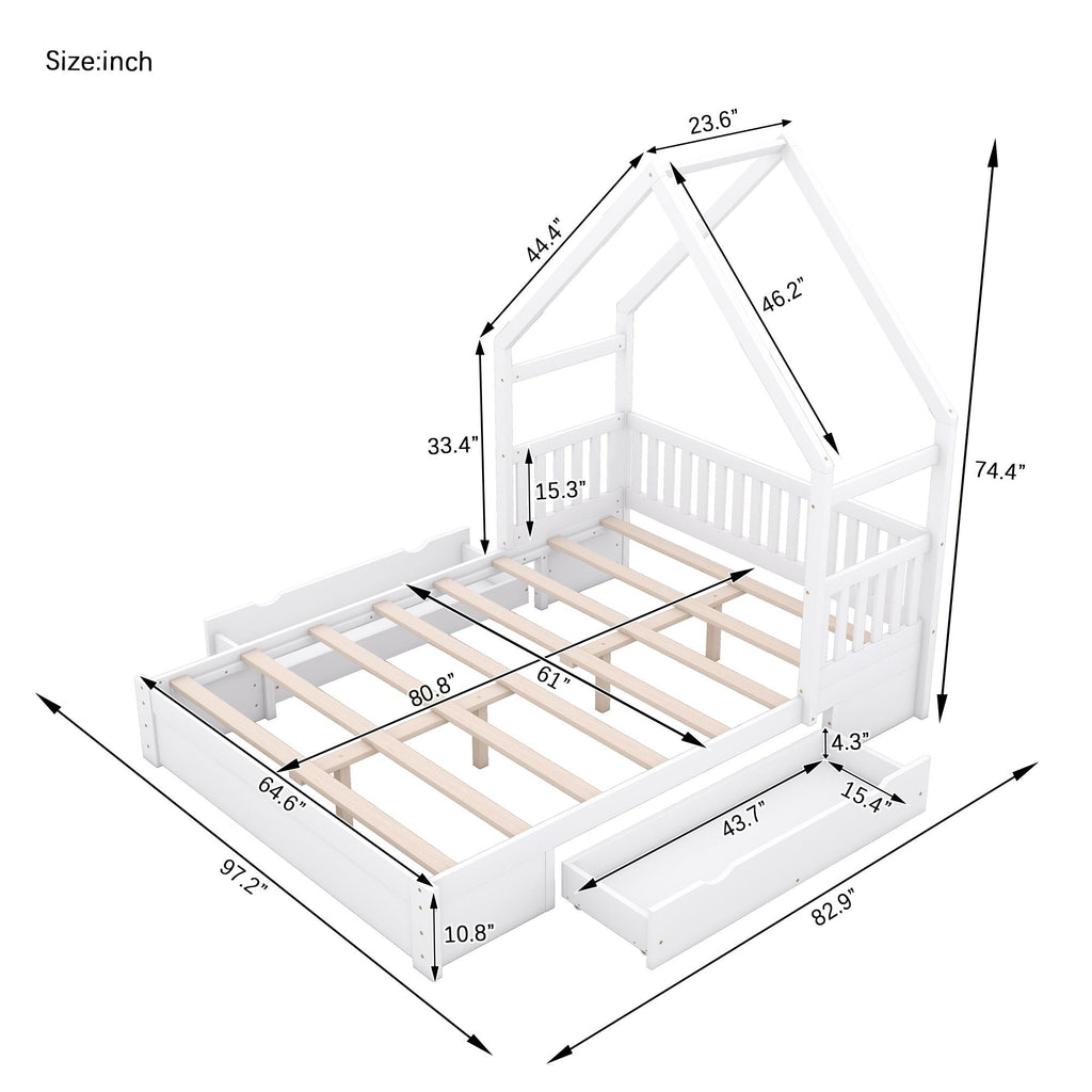 House Style Platform Bed With Guardrail And 2 Drawers by Unique Piece Furniture