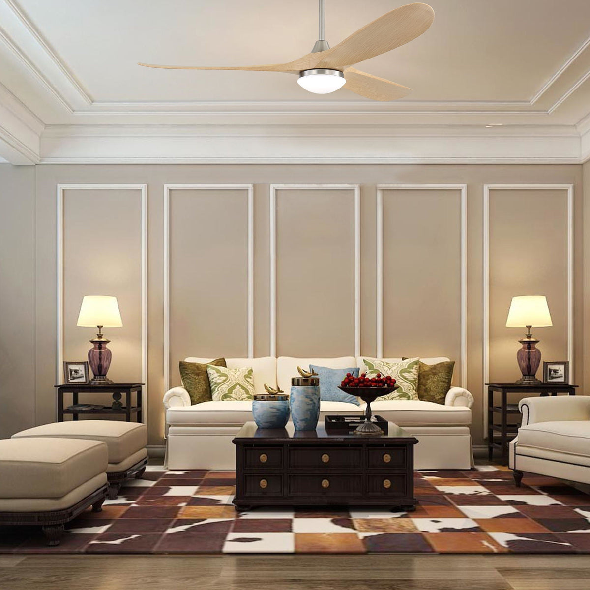 Smart Ceiling Fan With Lights, 3 Blades, Reversible Quiet DC Motor For Indoor by Unique Piece Furniture
