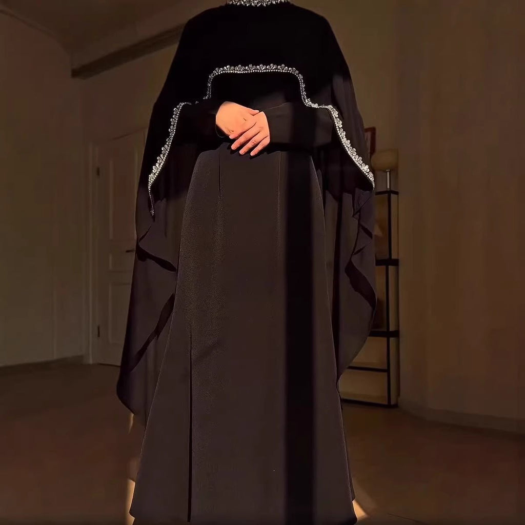 Celestial Rhinestone Cape Abaya | Luxury 2-Piece Set (MA251) by Mariam's Collection