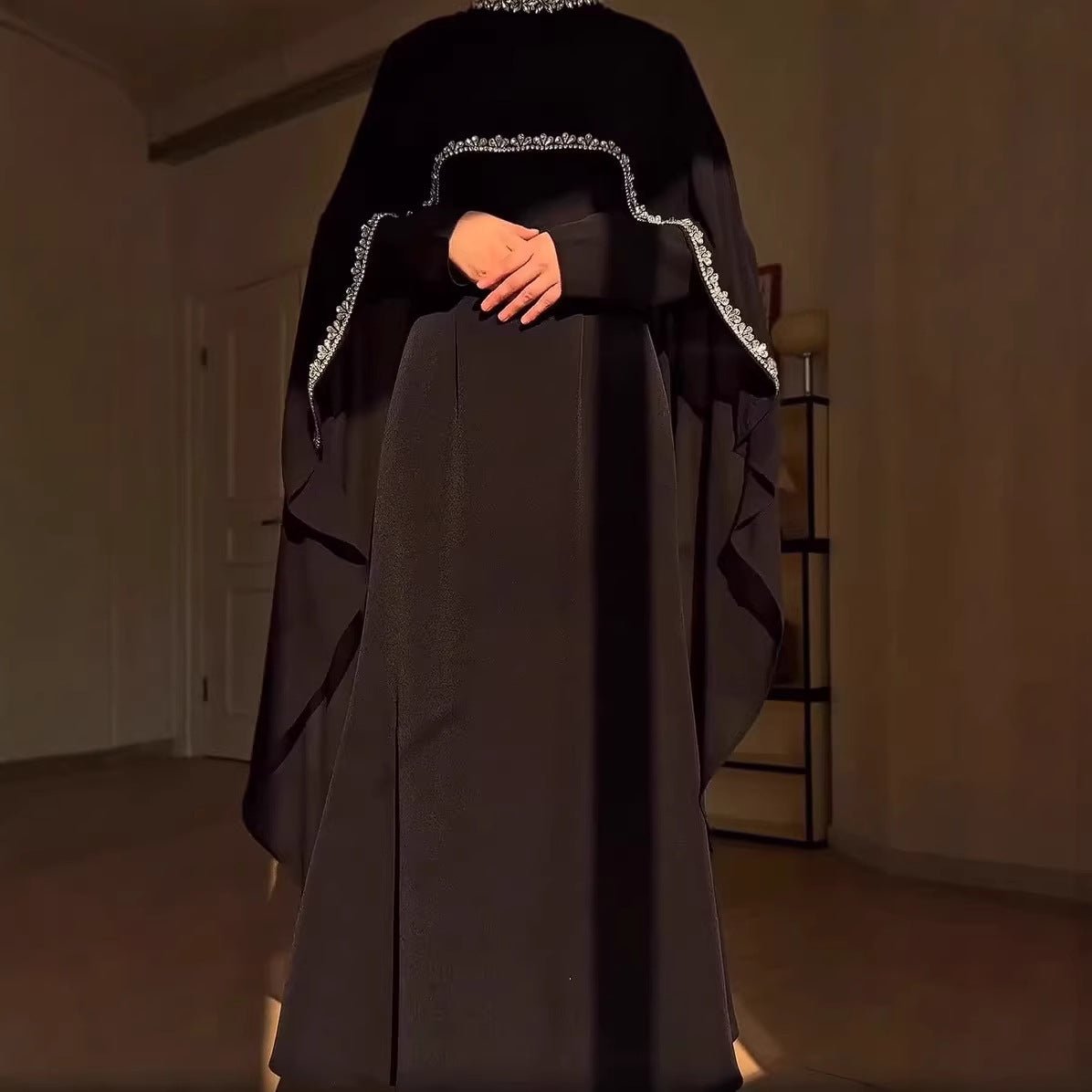 Celestial Rhinestone Cape Abaya | Luxury 2-Piece Set (MA251) by Mariam's Collection