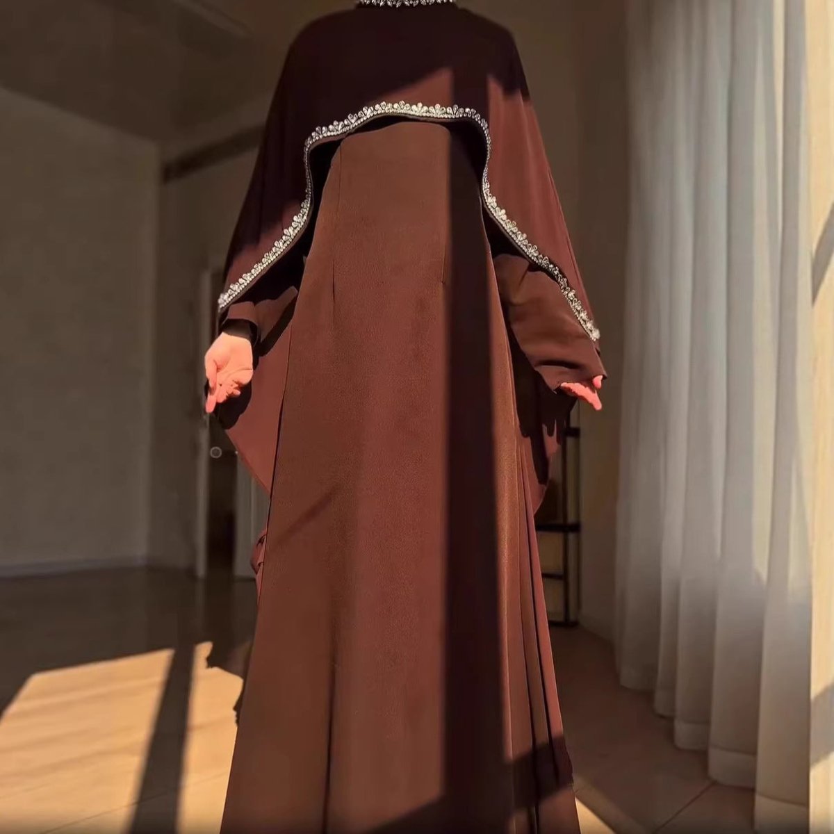 Celestial Rhinestone Cape Abaya | Luxury 2-Piece Set (MA251) by Mariam's Collection