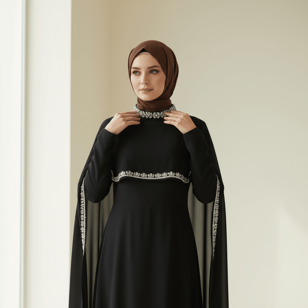 Celestial Rhinestone Cape Abaya | Luxury 2-Piece Set(MA344) by Mariam's Collection