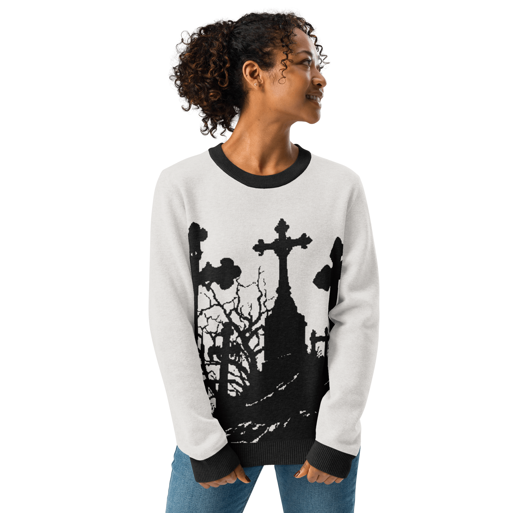 Cemetery Ash Knit Crew Neck Sweater by Goth Cloth Co.