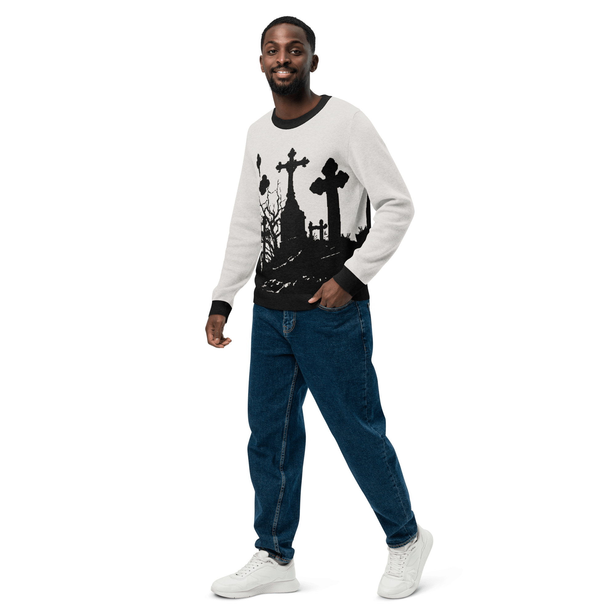 Cemetery Ash Knit Crew Neck Sweater by Goth Cloth Co.