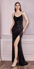 Cinderella Divine CF199 Long Slim & Sexy Gown Cowl Neckline Front Leg Slit by DiscountDressShop
