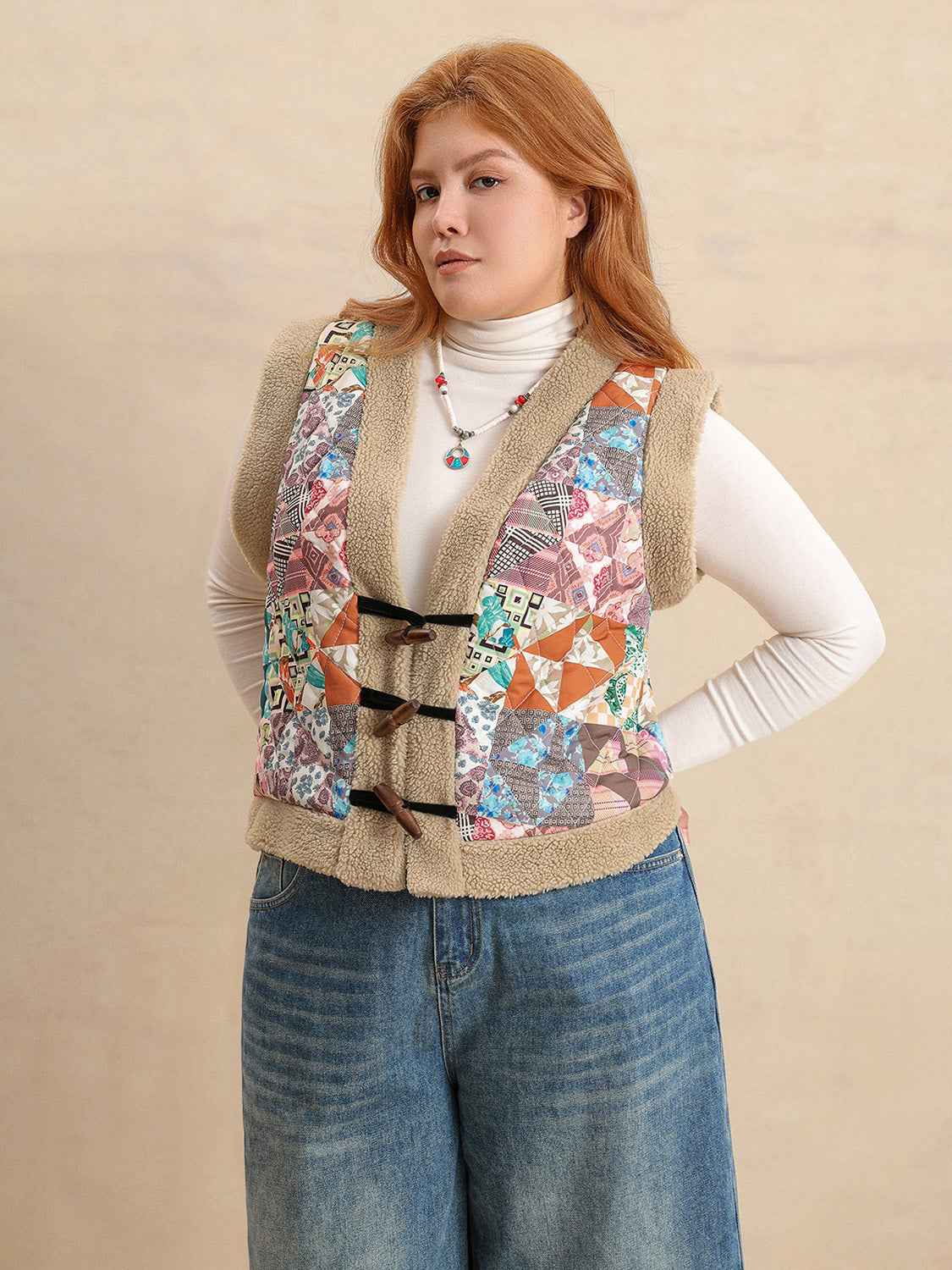 Plus Size Printed Sherpa Vest Coat by Wild and Free Boutique