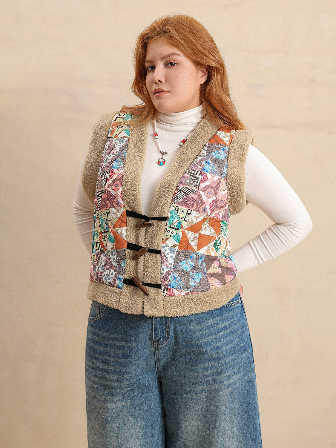 Plus Size Printed Sherpa Vest Coat by Wild and Free Boutique