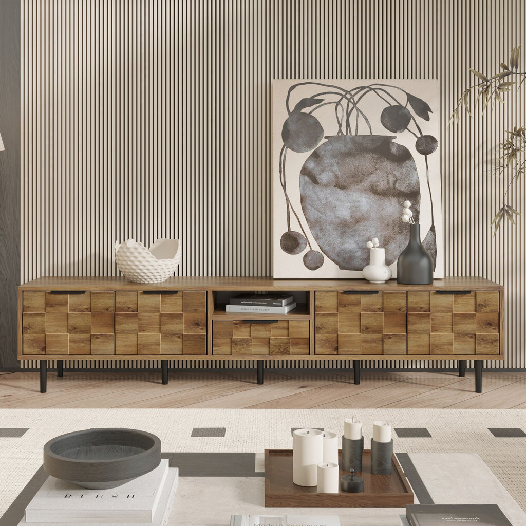 TV Stand, L Shaped Handle Entertainment Console With Storage - Natural by Unique Piece Furniture