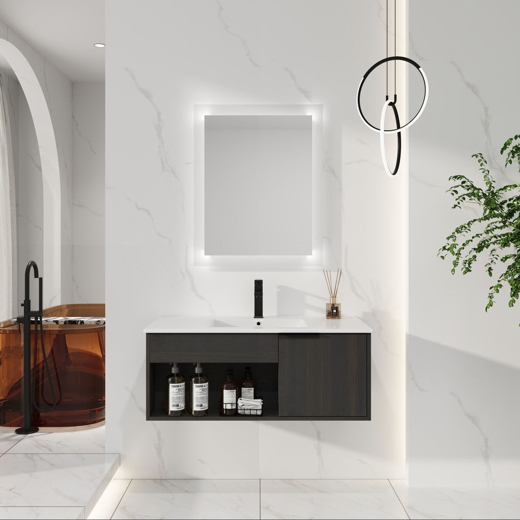Wall Mounted Floating Bathroom Vanity With Open Shelf & Soft Close Door by Unique Piece Furniture