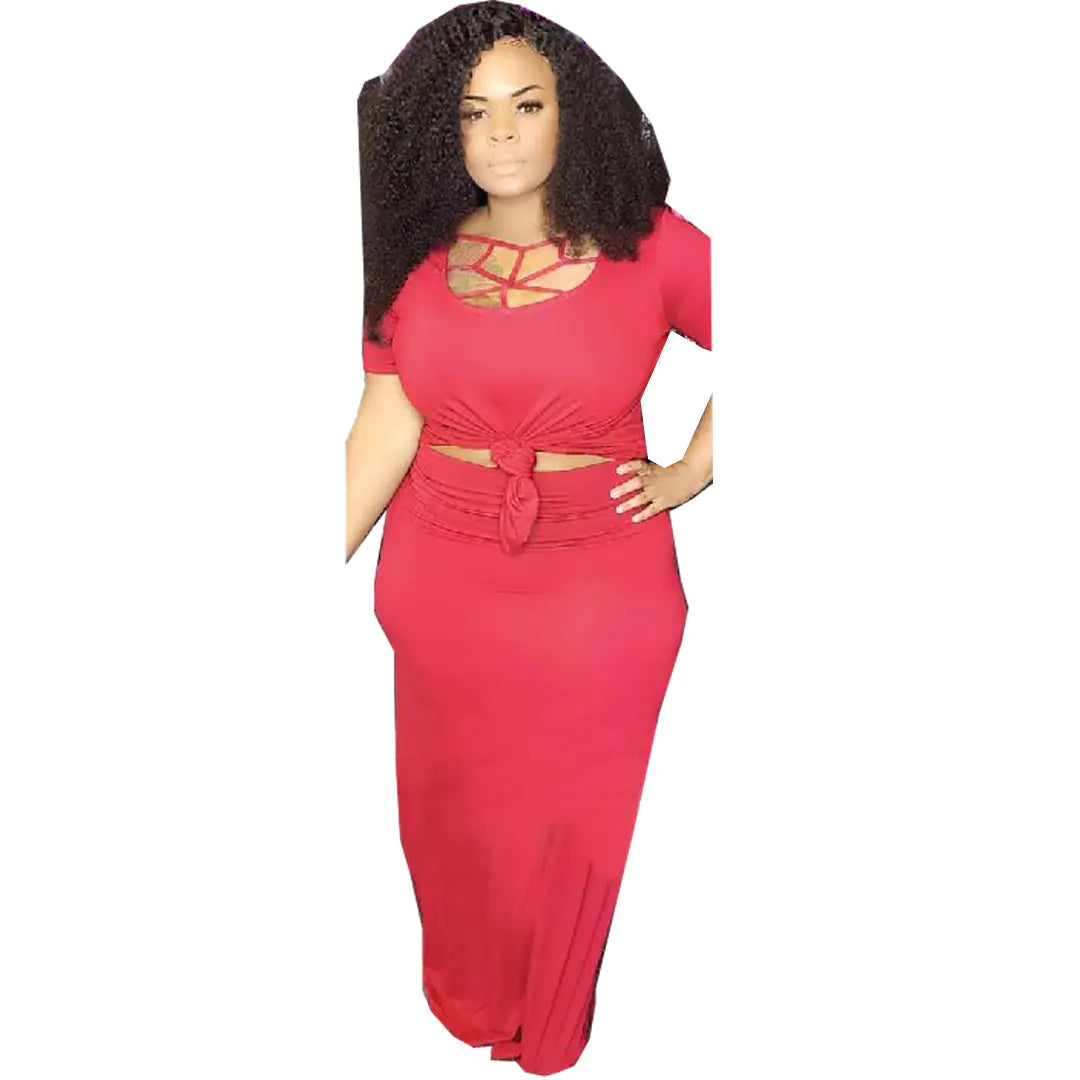 Plus Size Hollow Neck Two-Piece Dress Set by Trendy Attic Store01