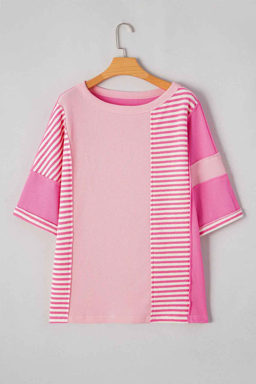 Pink Stripe Waffle Patchwork Loose T-Shirt by Wild and Free Boutique