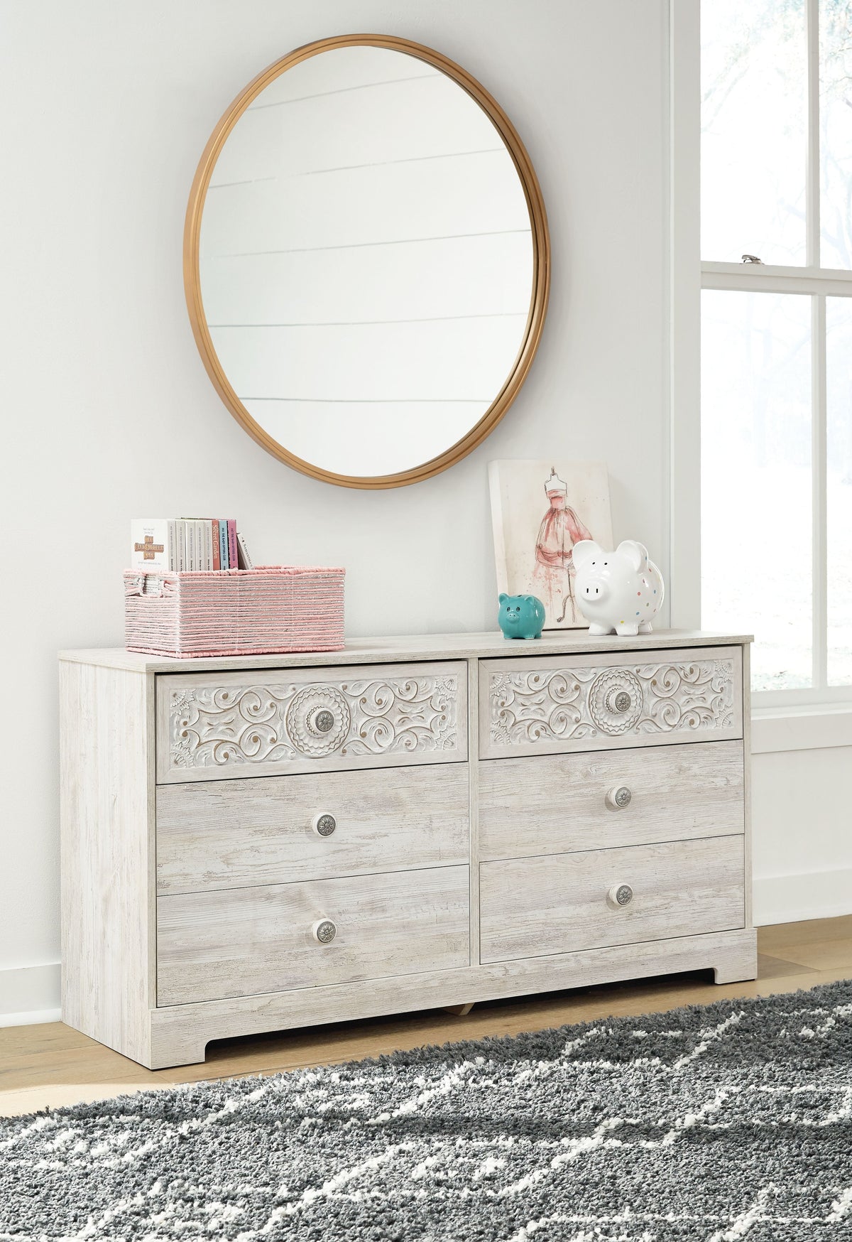 Paxberry - Six Drawer Dresser - Weatherworn - Whitewash by Unique Piece Furniture