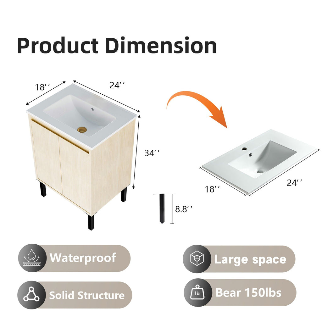 Bathroom Vanity With Ceramic Sink, Floor-Standing Design, Soft-Closing Drawers by Unique Piece Furniture
