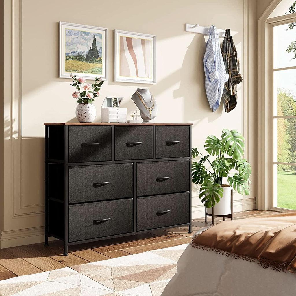 7 Drawer Dresser With Deep Storage And Wood Top Finish by ShipItFurniture