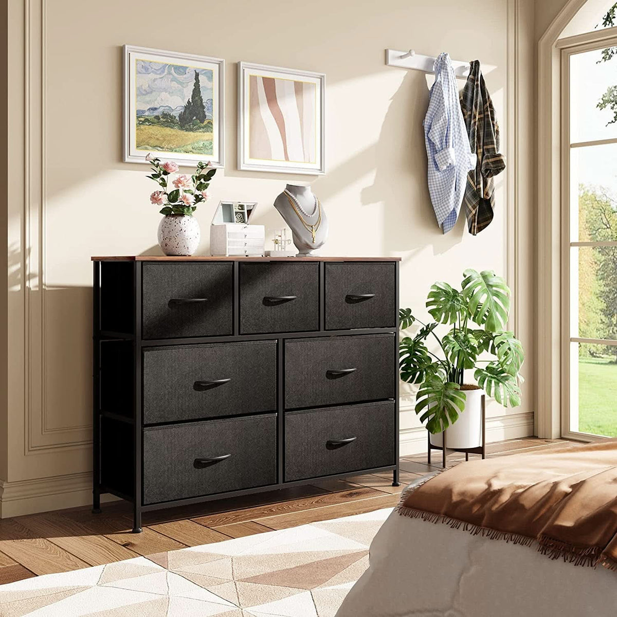 7 Drawer Dresser With Deep Storage And Wood Top Finish by ShipItFurniture