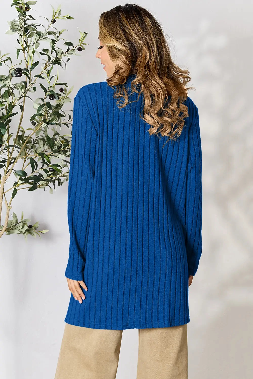 Basic Bae Full Size Ribbed Open Front Cardigan with Pockets by Wild and Free Boutique