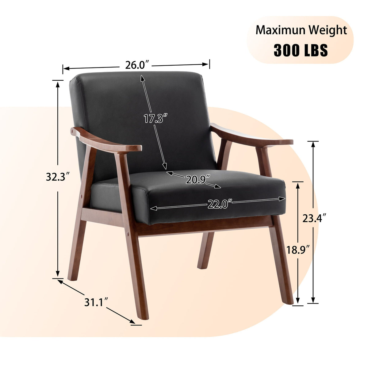 Mid Century Modern Accent Chair With Solid Wood Frame And Extra Thick Backrest by Unique Piece Furniture