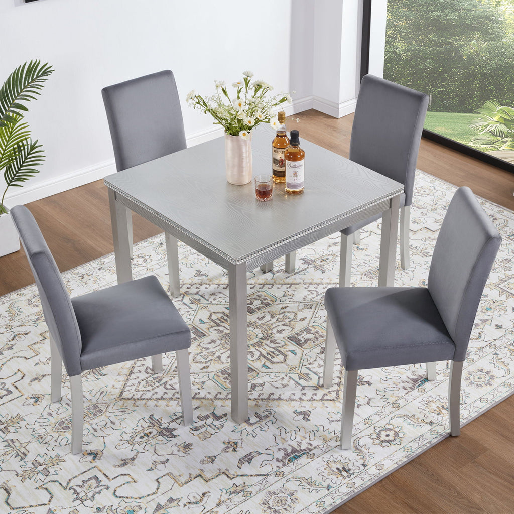 5 Pieces Wooden Dining Table Set, Square Table And 4 Upholstered Chairs by Unique Piece Furniture