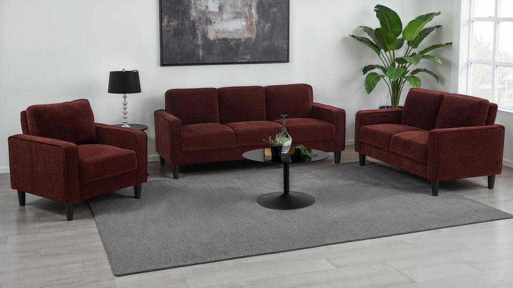 Ruth 3-piece Fabric Upholstered Track Arm Sofa Rust Red by Unique Piece Furniture
