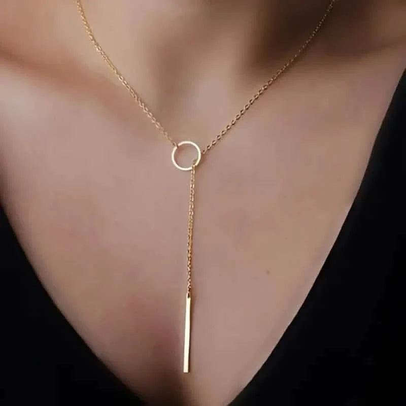 Chic Ethnic-Inspired Alloy Circle & Rod Pendant Necklace by DailySale