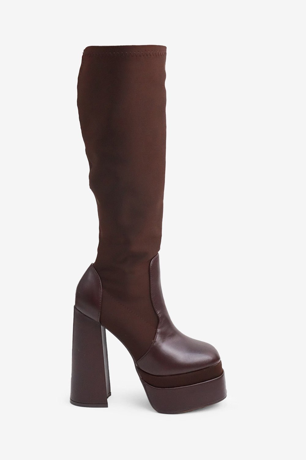 Chocolate Knee-High Stretch Platform Boots by Blaire Shops