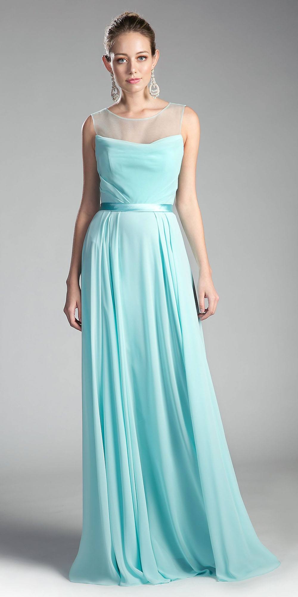 Cinderella Divine CJ236 Illusion Cowl Neckline A-Line Long Dress by DiscountDressShop