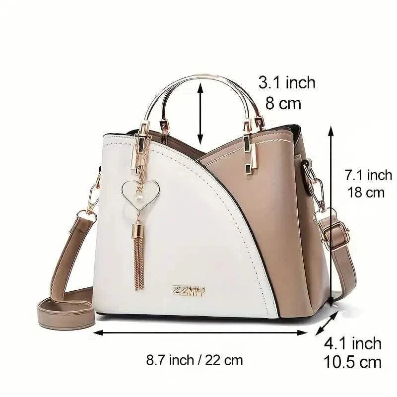 Color Block Satchel Bag with Metal Tassel Decor and Crossbody Strap by DailySale