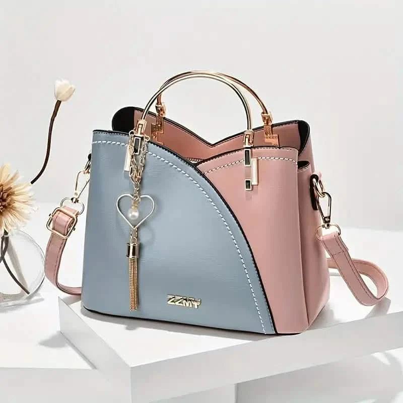 Color Block Satchel Bag with Metal Tassel Decor and Crossbody Strap by DailySale