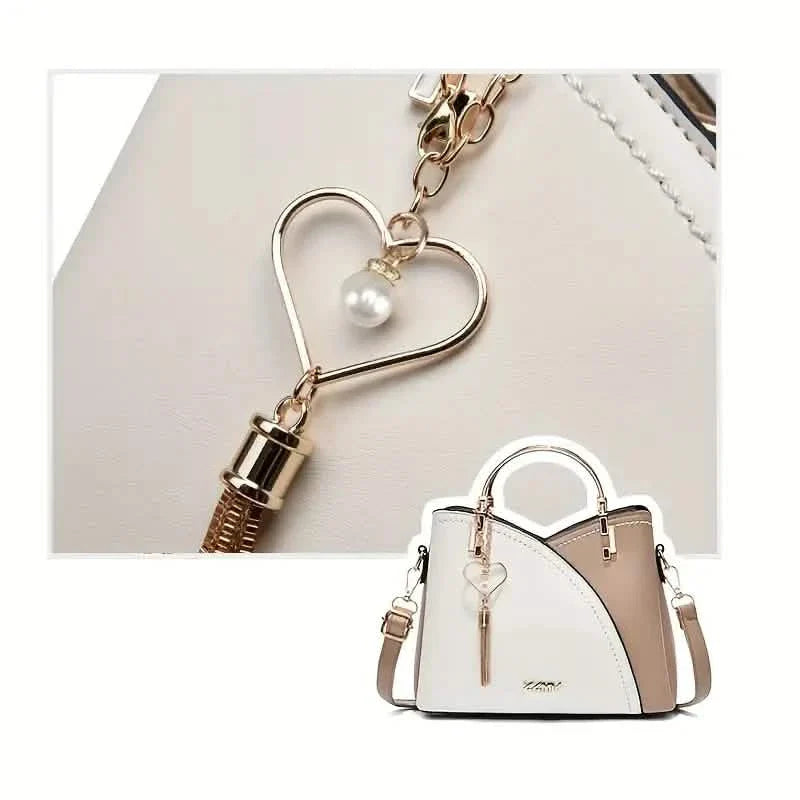 Color Block Satchel Bag with Metal Tassel Decor and Crossbody Strap by DailySale