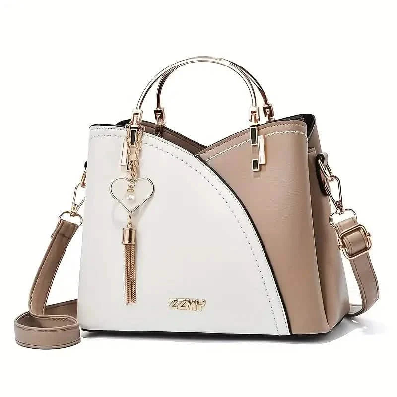 Color Block Satchel Bag with Metal Tassel Decor and Crossbody Strap by DailySale